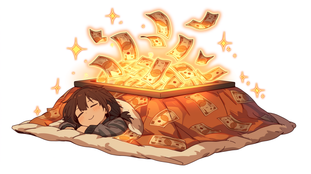 こたつでぬくもるだけでNUKが増えていく様子