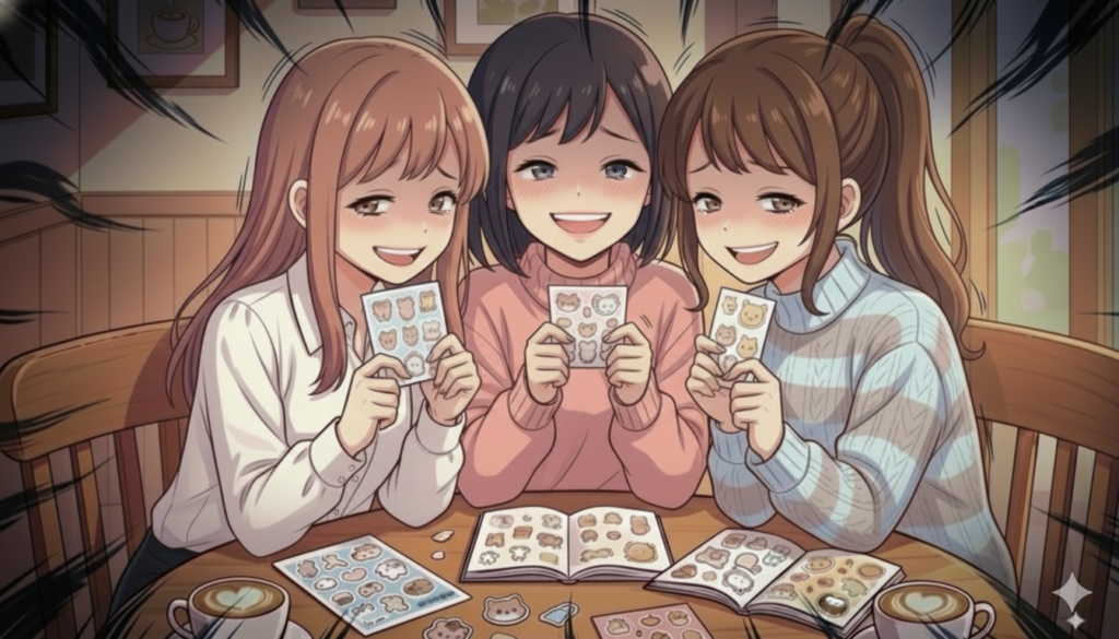 女子たちがBuzz・Leeの行動にひきつった笑顔でシールを渡そうとした様子