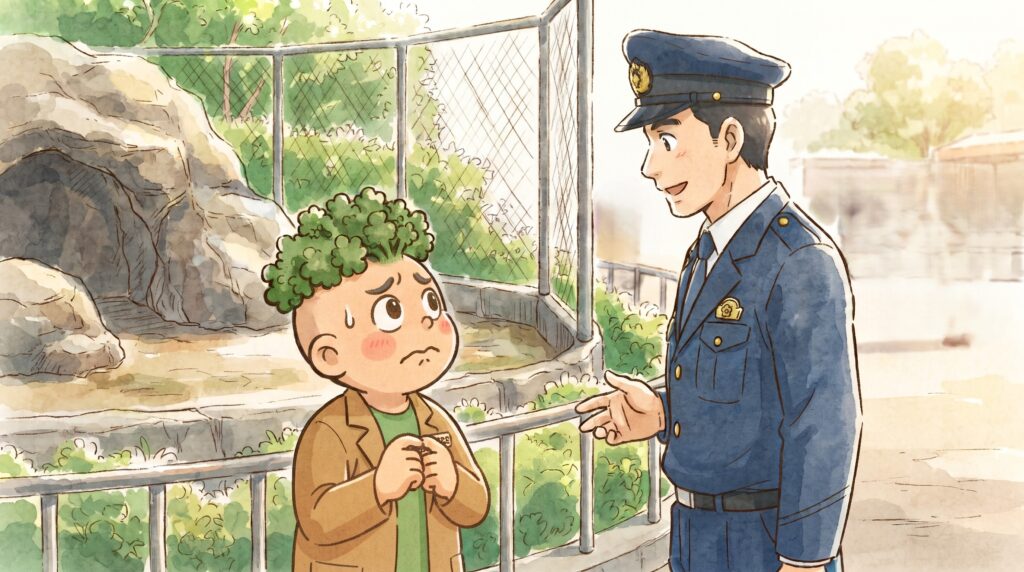 警察官に声をかけられるパセリの様子